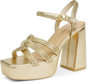 Women‘s Platform Chunky High Heels Square Open Toe Sandals with Ankle Strap y2k Shoes for Party, Prom