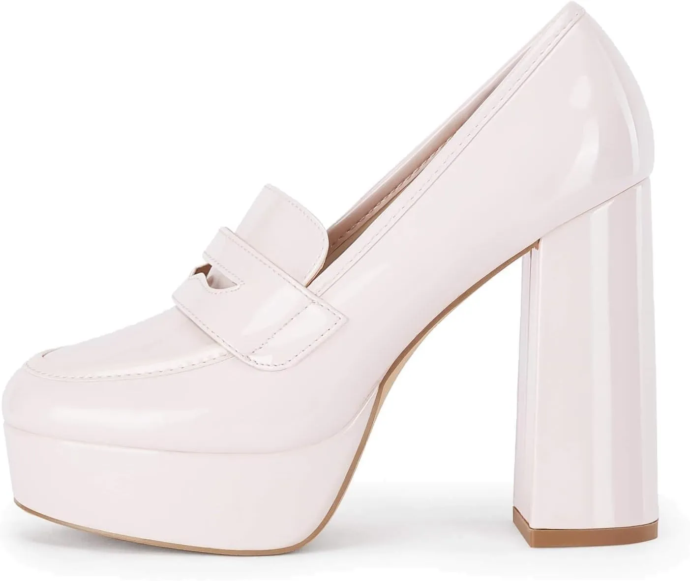 Womens Platform Heels Loafers Chunky High Heel Closed Toe Patent Leather Shoes Penny Loafer Business Dress Work Pumps