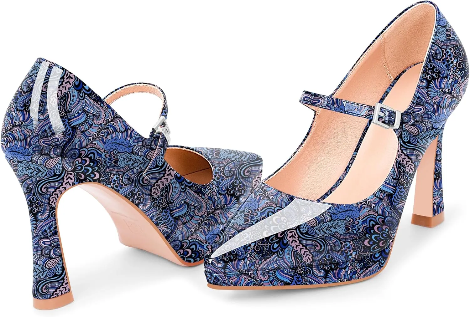 Women's Platform Mary Jane Pumps Pointed Toe Buckle Strap Stiletto High Heel Dress Shoes