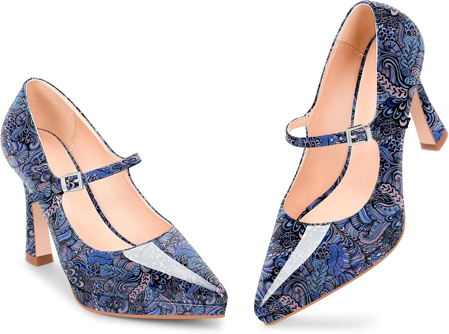 Women's Platform Mary Jane Pumps Pointed Toe Buckle Strap Stiletto High Heel Dress Shoes