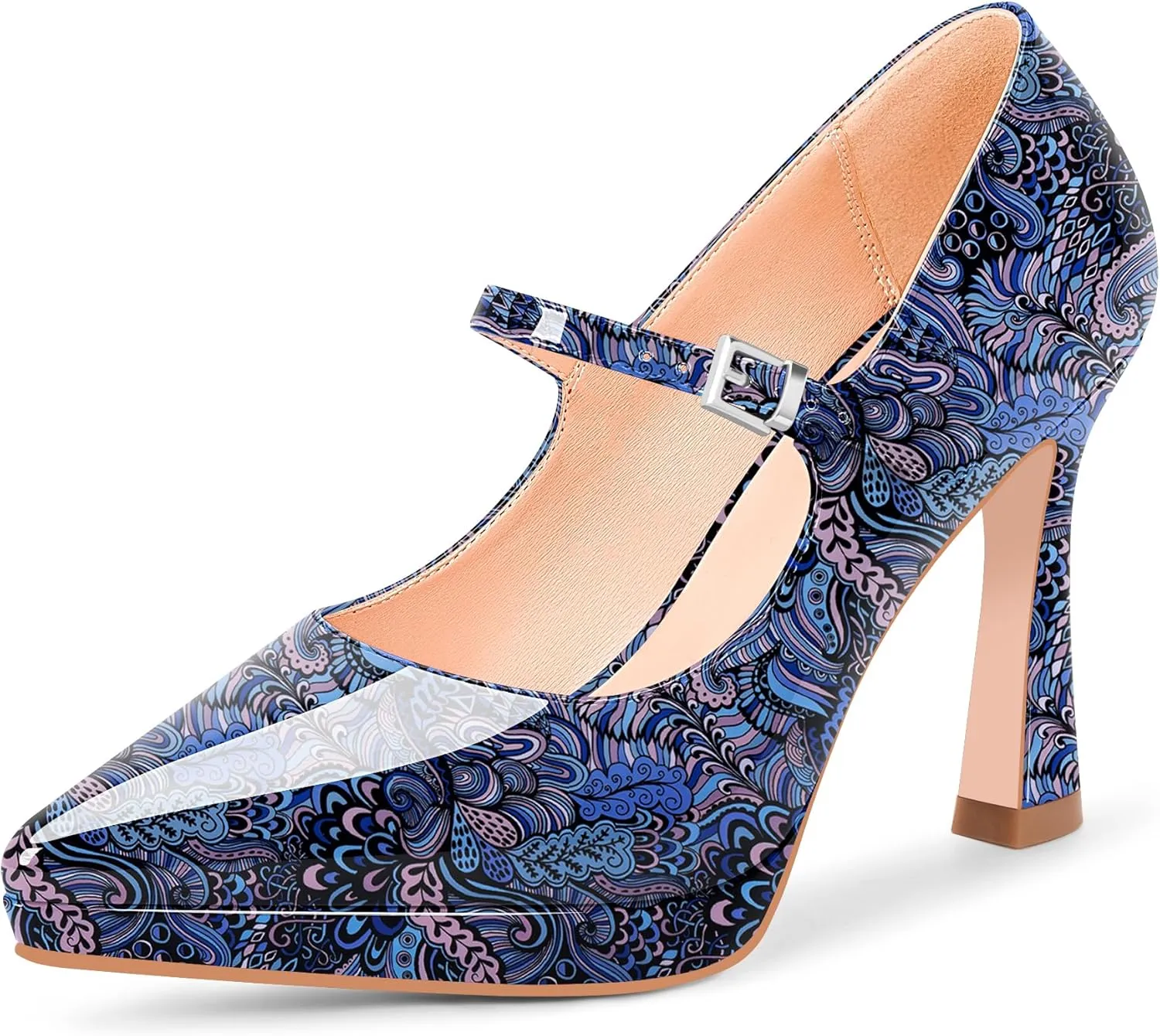 Women's Platform Mary Jane Pumps Pointed Toe Buckle Strap Stiletto High Heel Dress Shoes