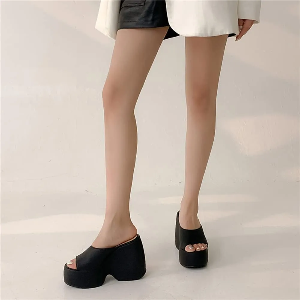 Women's Platform Mules with High Heel Slip On Round Toe Wedge Heel Sandals