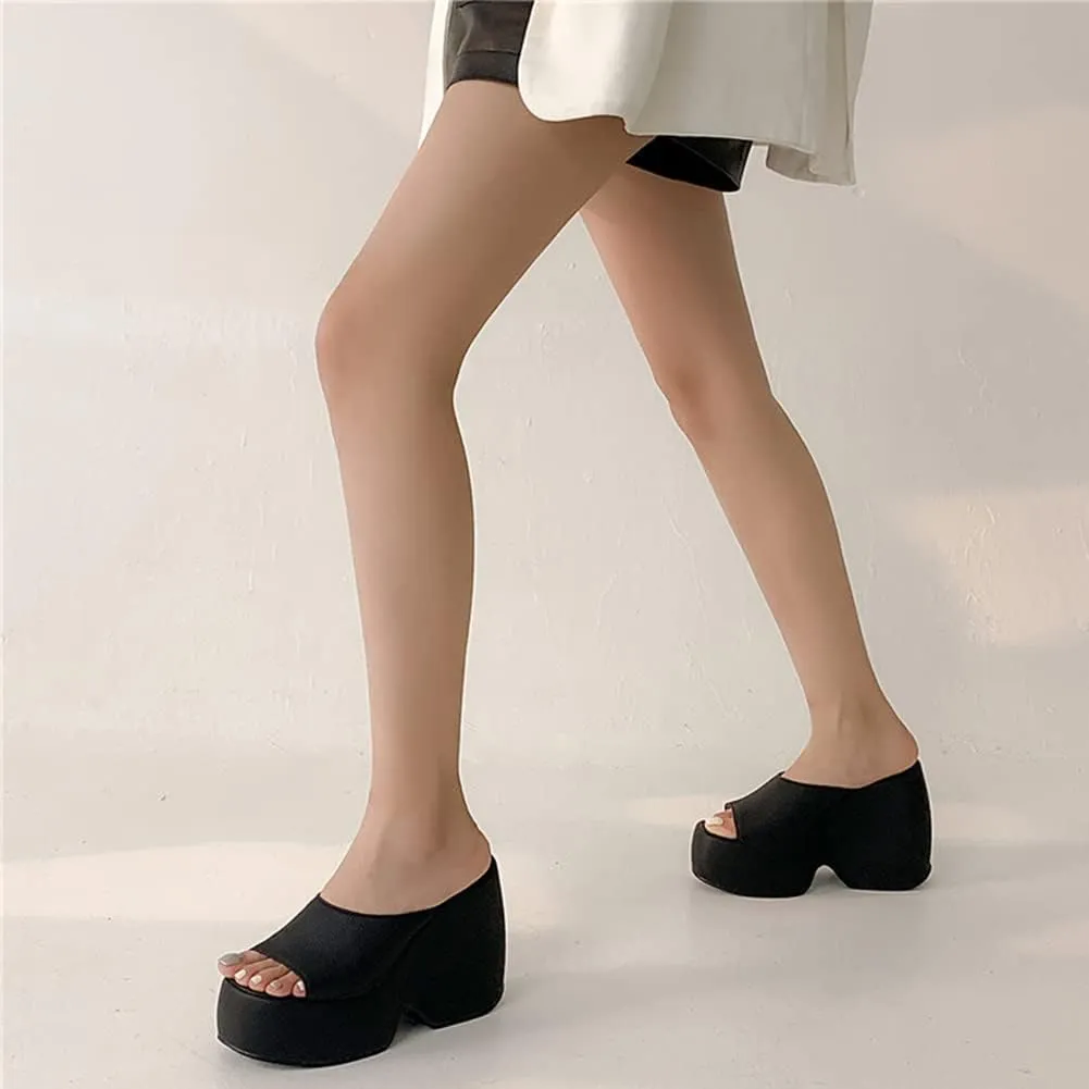 Women's Platform Mules with High Heel Slip On Round Toe Wedge Heel Sandals