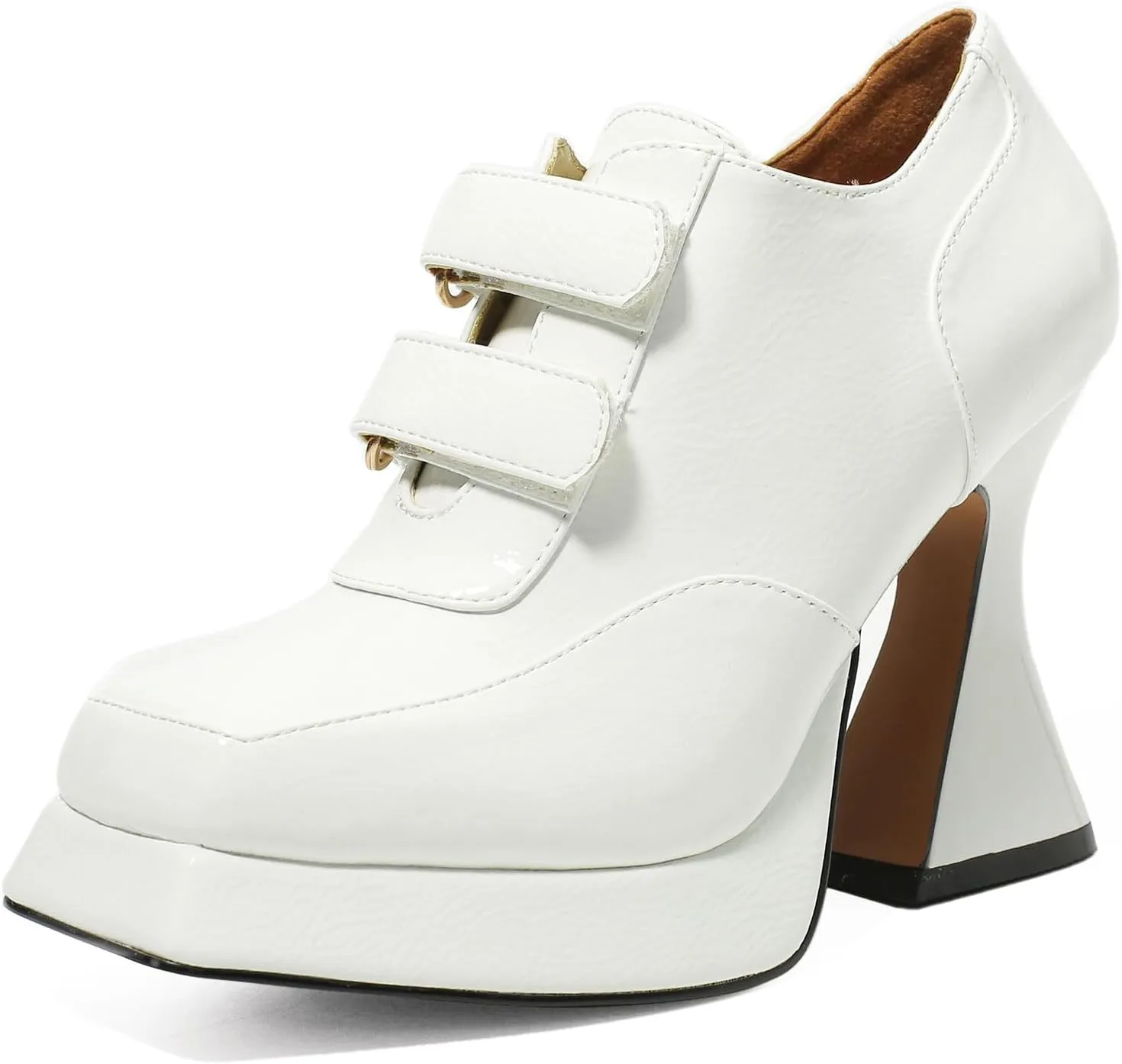 Women's Platform Pumps Patent Leather Chunky Heels Square Toe High Heel Booties Platform Boots for Women Dress Shoes