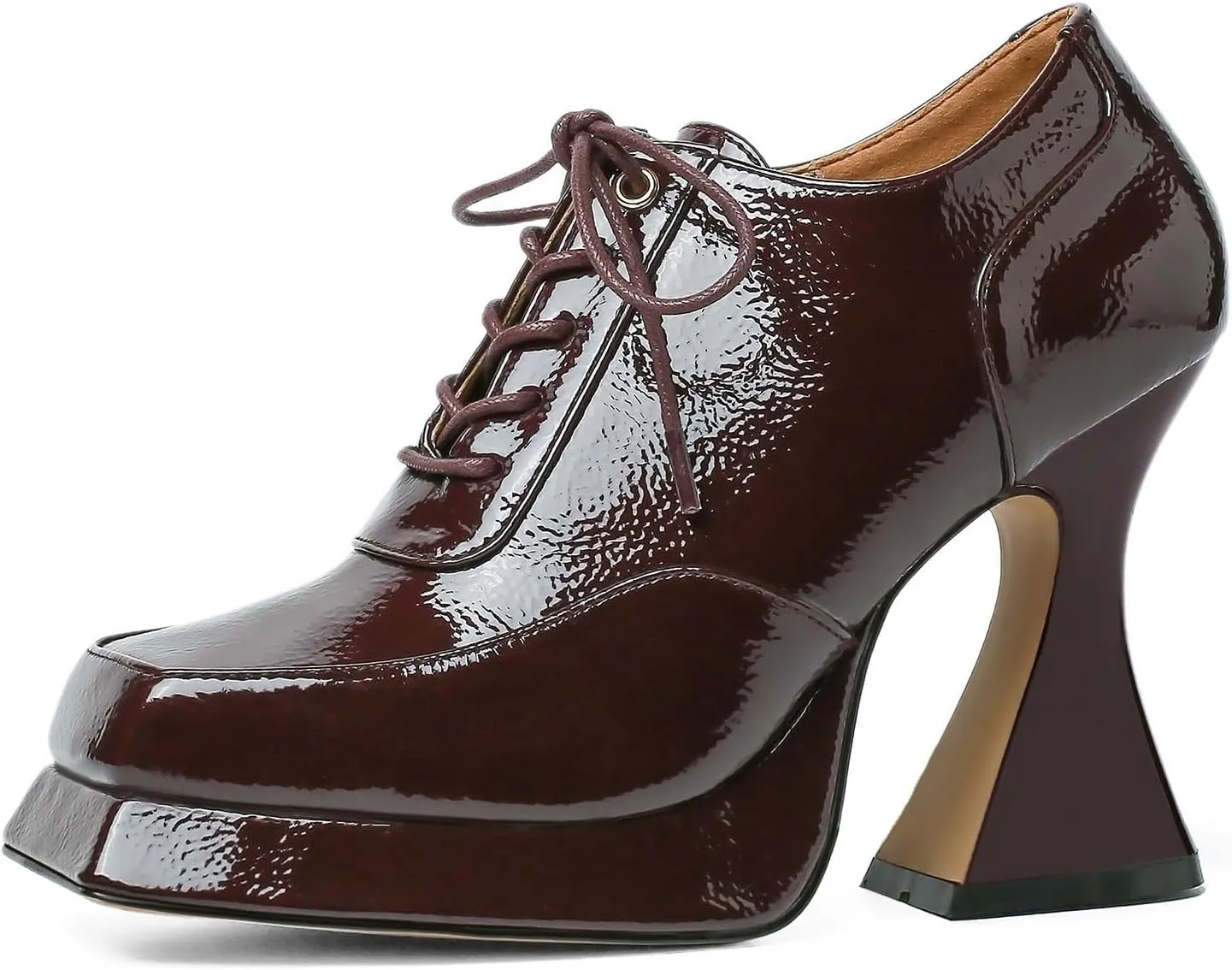 Women's Platform Pumps Patent Leather Chunky Heels Square Toe High Heel Booties Platform Boots for Women Dress Shoes