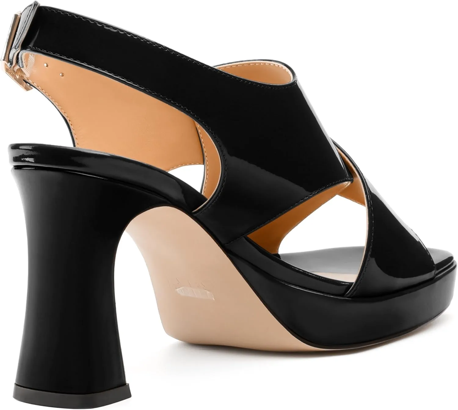 Women's Platform Sandals, Slingback Open Toe Buckle Heels for Women, Fashion Solid Patent High Heel Shoes 3.35 inch