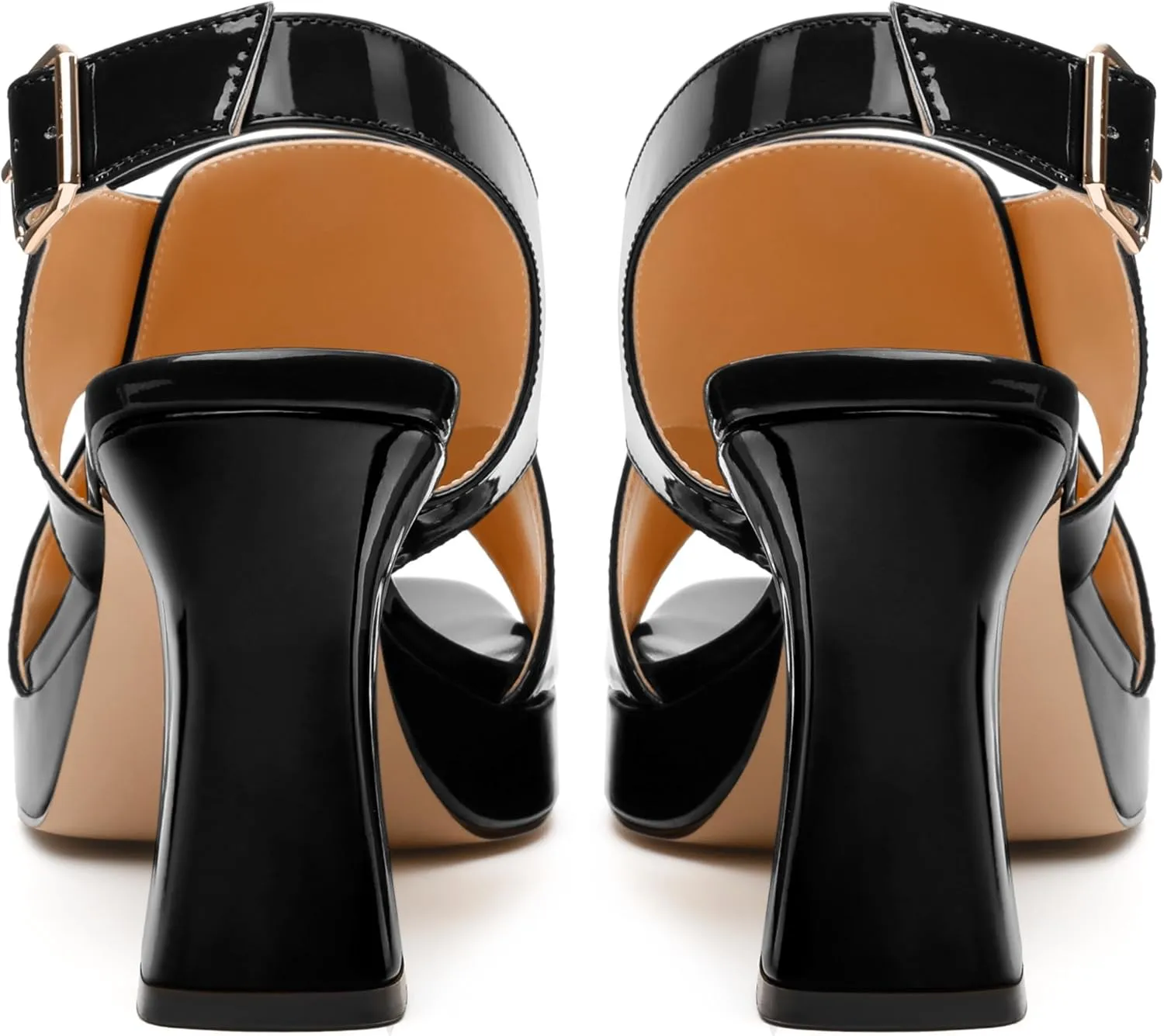 Women's Platform Sandals, Slingback Open Toe Buckle Heels for Women, Fashion Solid Patent High Heel Shoes 3.35 inch