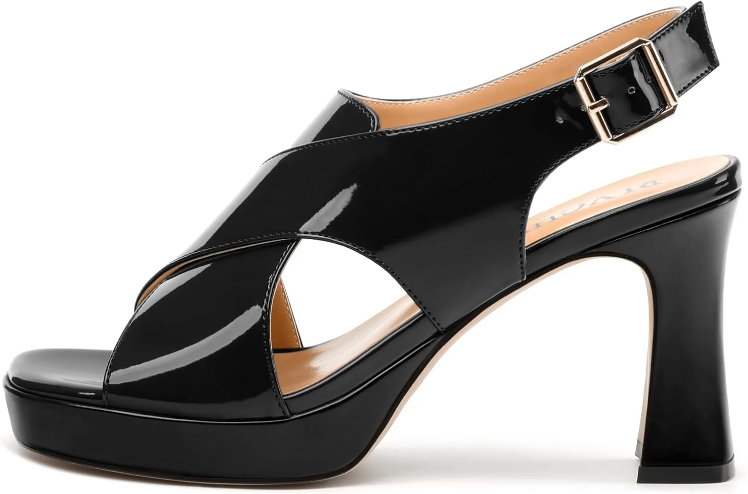 Women's Platform Sandals, Slingback Open Toe Buckle Heels for Women, Fashion Solid Patent High Heel Shoes 3.35 inch
