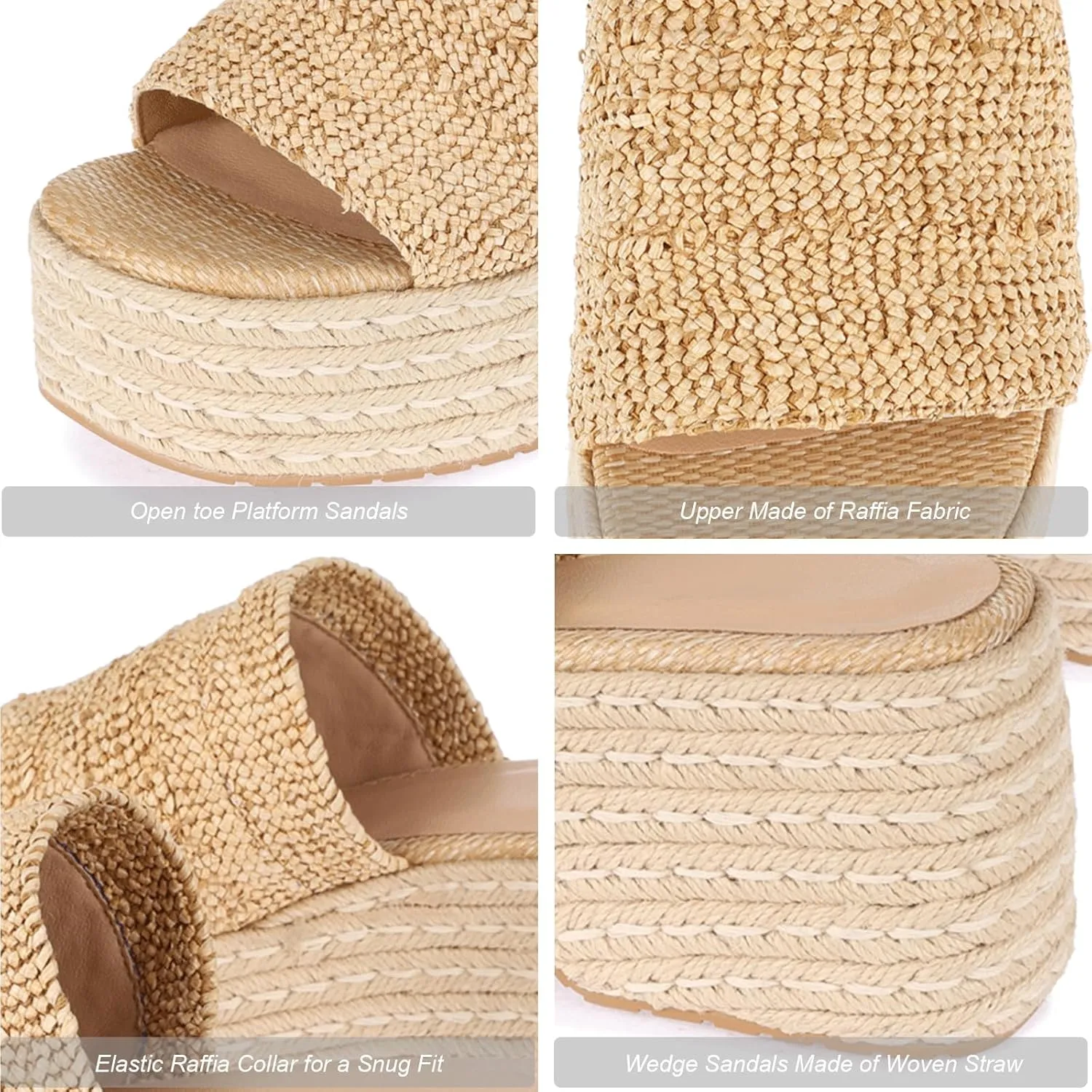 Womens Platform Sandals Slip On Wedge Slides Sandals Flatform Espadrilles Open Toe Summer Outdoor bohemian beach sandals