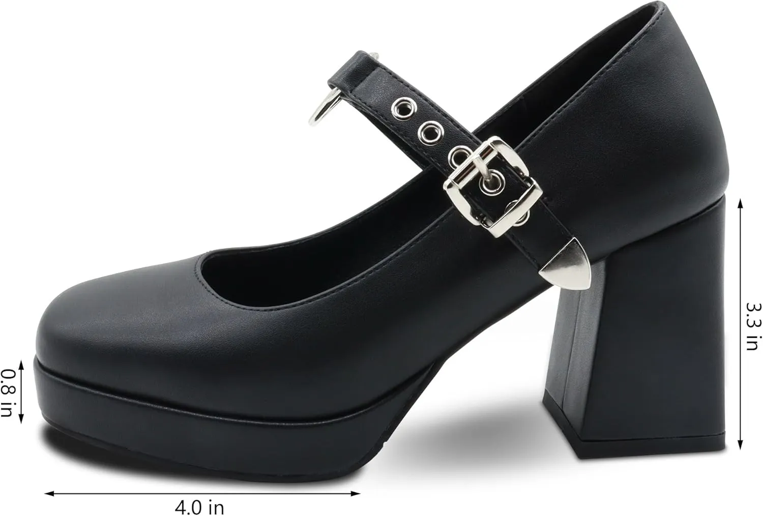 Women's Platform Square Toe Heart Buckle Strap Mary Janes Goth Heels Shoes
