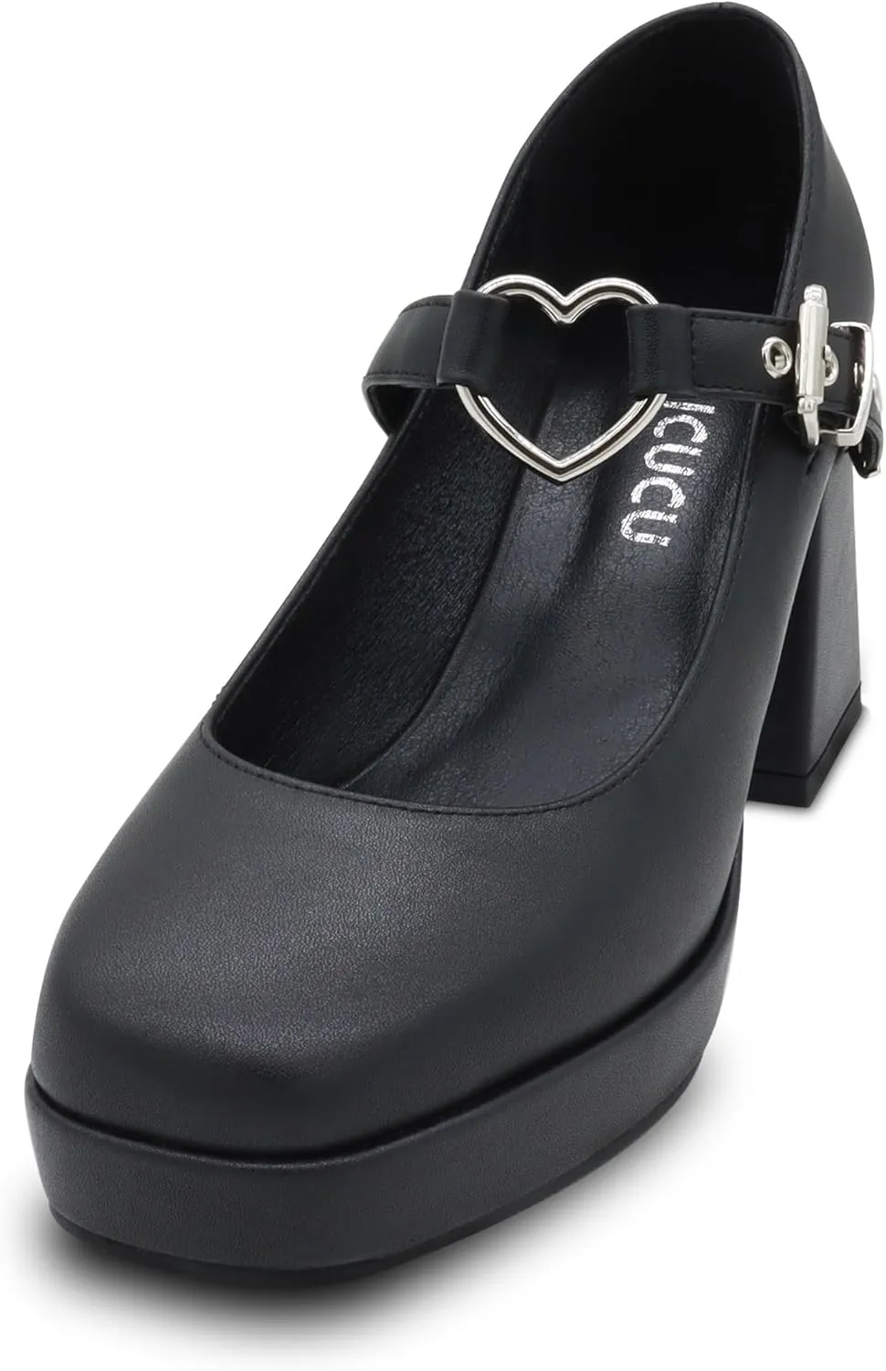 Women's Platform Square Toe Heart Buckle Strap Mary Janes Goth Heels Shoes