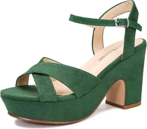 Women's Platform Wedges Heels Sandals Suede Block Chunky High Heel Ankle Strap Open Toe Comfortable Wedding Party Dress Pump Sandal