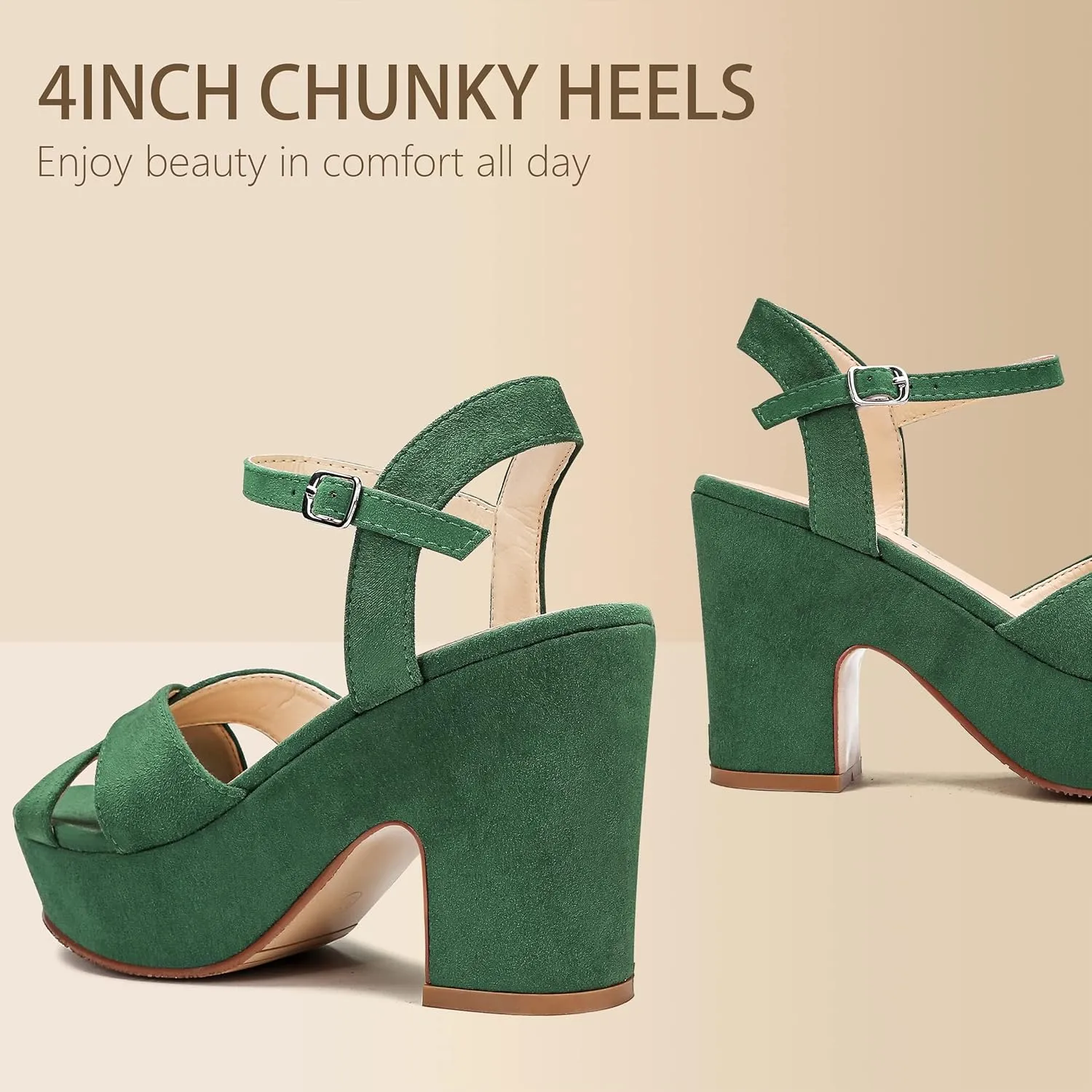 Women's Platform Wedges Heels Sandals Suede Block Chunky High Heel Ankle Strap Open Toe Comfortable Wedding Party Dress Pump Sandal
