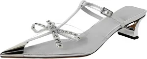 Women's Pointed Open Toe Slip-On Stiletto Heeled Sandals Elegant Bowknot High Heels