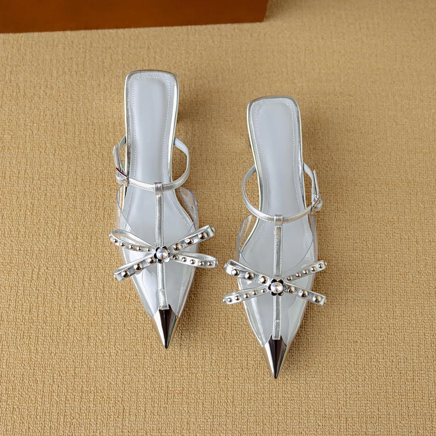 Women's Pointed Open Toe Slip-On Stiletto Heeled Sandals Elegant Bowknot High Heels