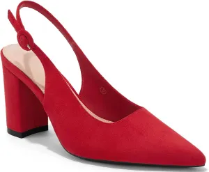 Women's Pointed Toe Block Heel Pumps Slingback Chunky Heel Slip On Work Party Dress Shoes