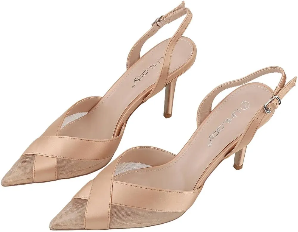 Women's Pointed Toe High Heel Pumps Slingback Stiletto Heel Mesh Satin Criss Cross Strap Breathable Elegant Sexy Shoes Summer Elegant Basics Business Casual Business Chic Spring Shoes Spring Break Easter