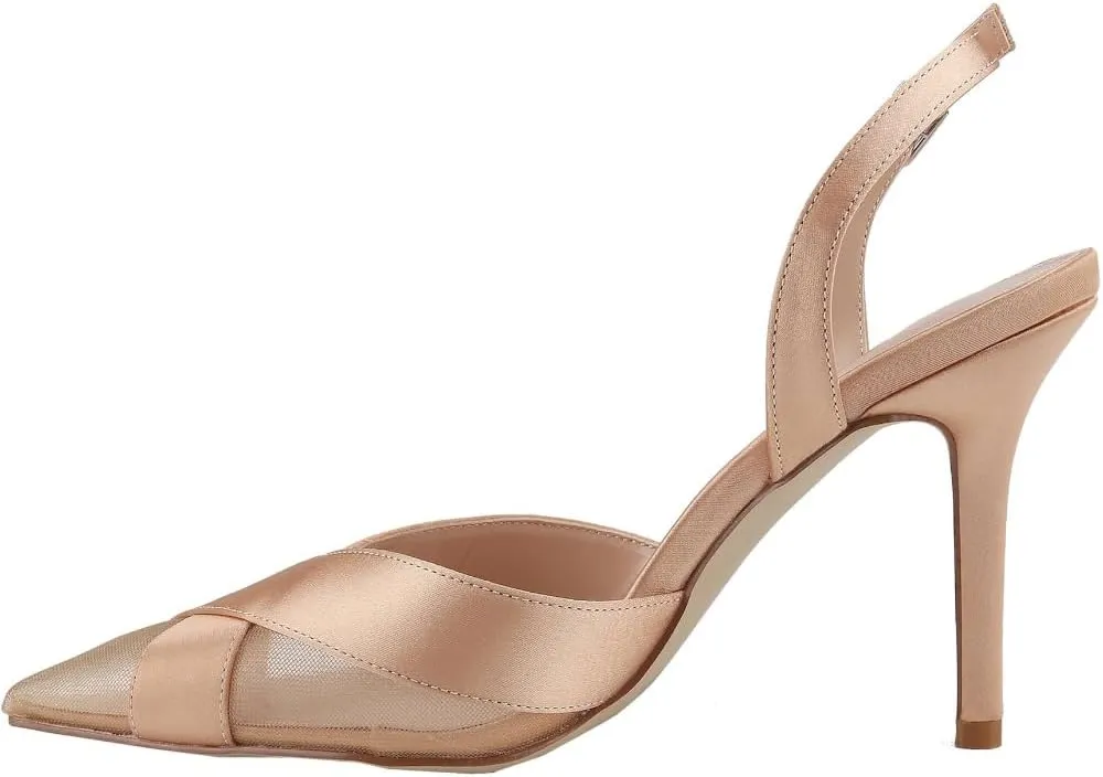 Women's Pointed Toe High Heel Pumps Slingback Stiletto Heel Mesh Satin Criss Cross Strap Breathable Elegant Sexy Shoes Summer Elegant Basics Business Casual Business Chic Spring Shoes Spring Break Easter