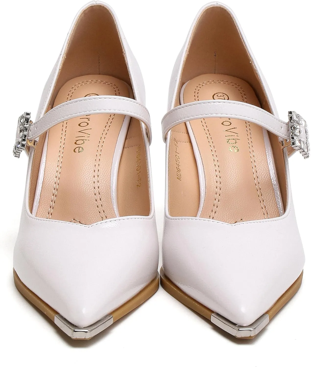 Women's Pointed Toe Stiletto Heels with Crystal Buckle and Strap Dress Pumps