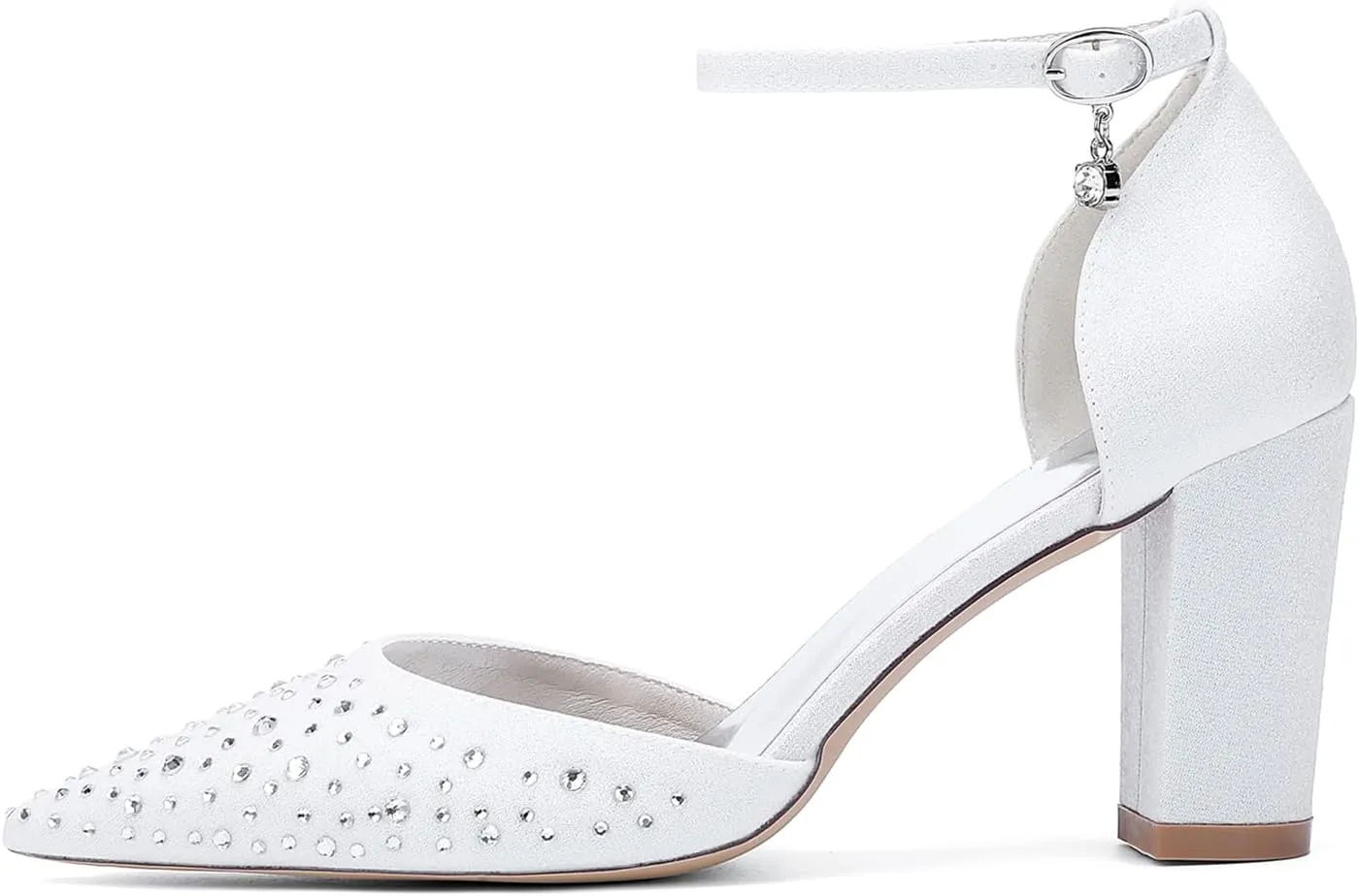 Women's Pointed Toe Wedding Shoes Block Heels Crystal Bridal Sandals Closed Toe Prom Party Dress Pumps with Buckle