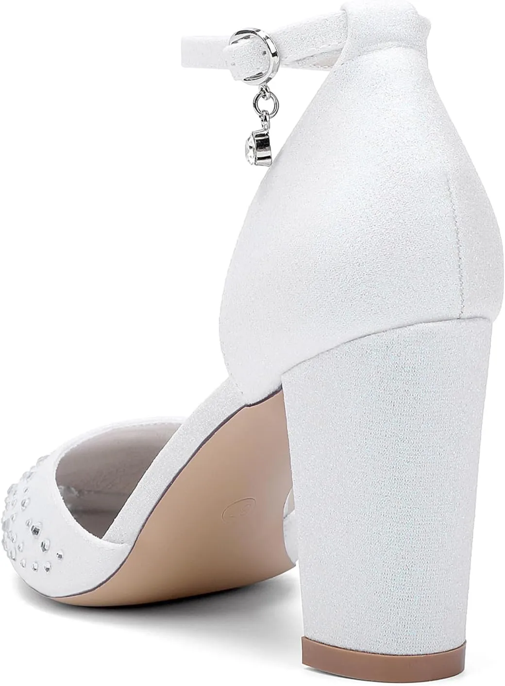 Women's Pointed Toe Wedding Shoes Block Heels Crystal Bridal Sandals Closed Toe Prom Party Dress Pumps with Buckle