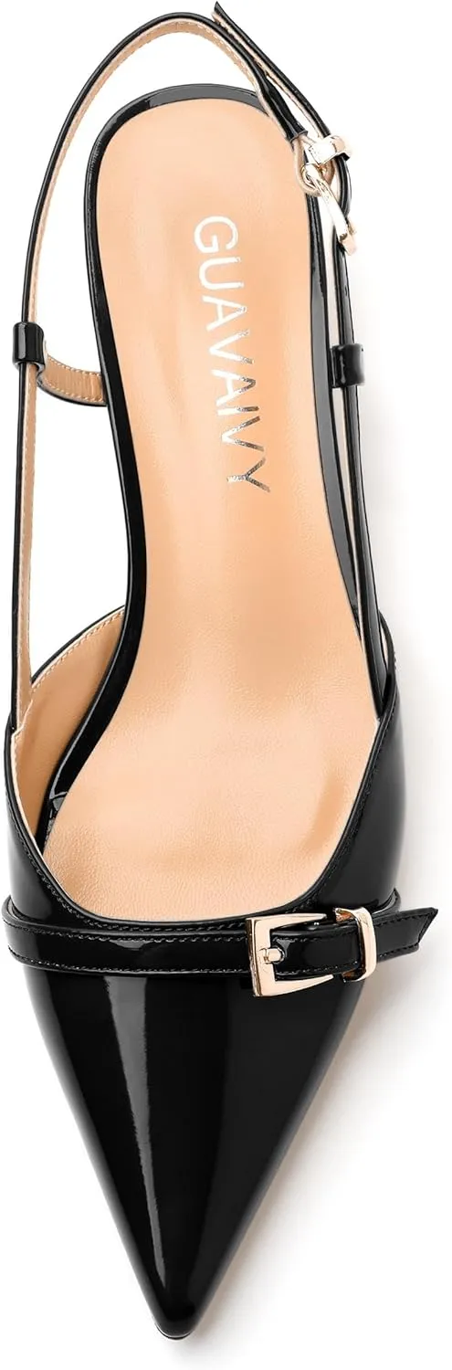 Women's Pumps, Closed Pointed Toe Slingback Heels, Ankle Strap Buckle Fashion Kitten Heel Shoes for Women Dress Party Wedding
