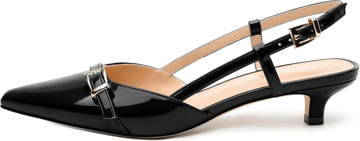 Women's Pumps, Closed Pointed Toe Slingback Heels, Ankle Strap Buckle Fashion Kitten Heel Shoes for Women Dress Party Wedding