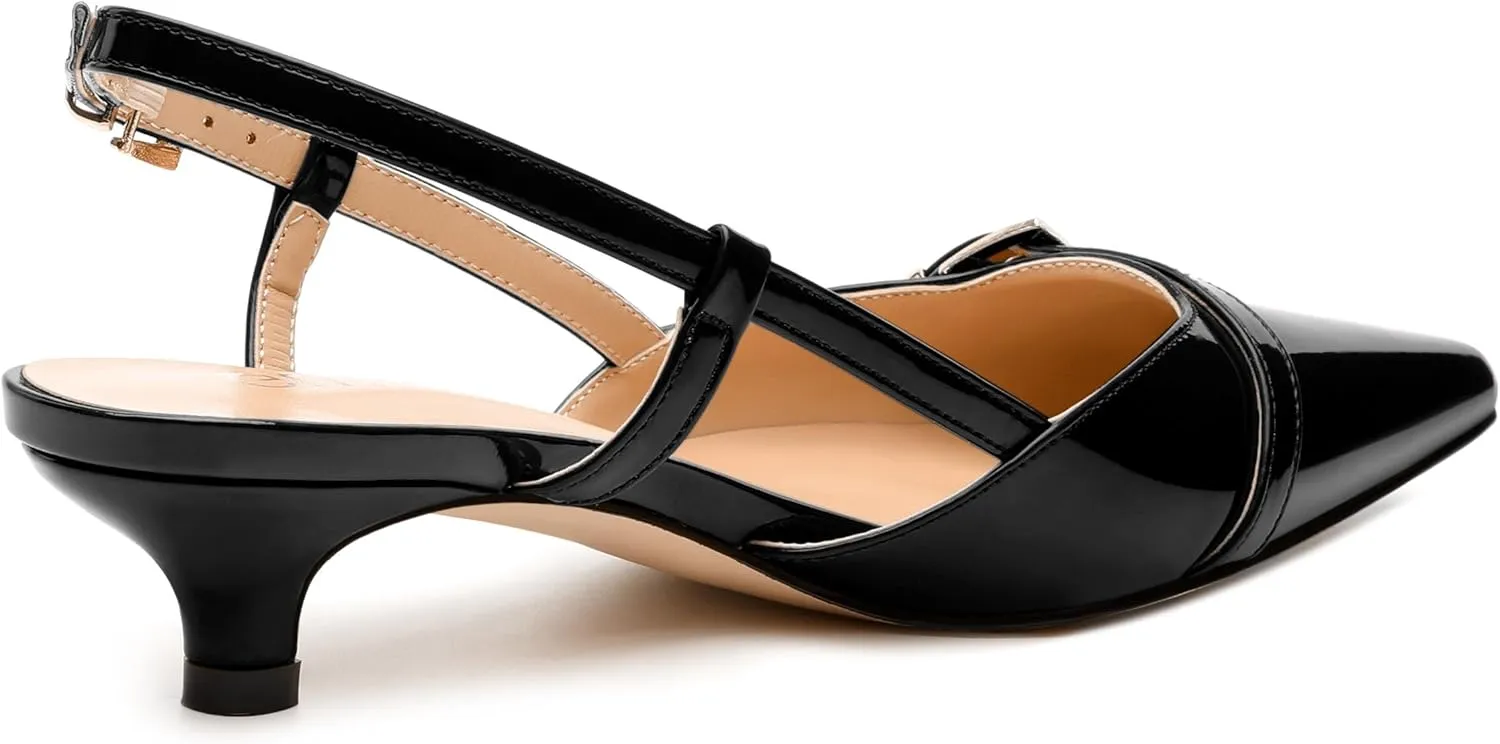 Women's Pumps, Closed Pointed Toe Slingback Heels, Ankle Strap Buckle Fashion Kitten Heel Shoes for Women Dress Party Wedding