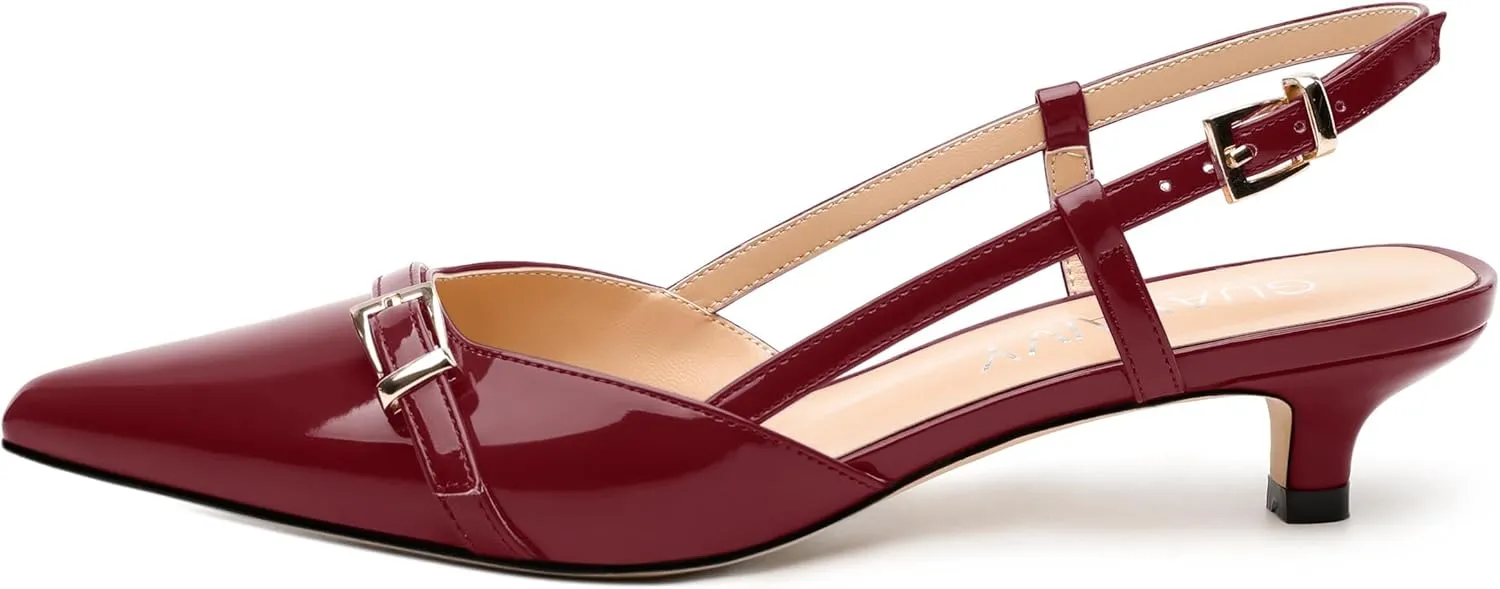 Women's Pumps, Closed Pointed Toe Slingback Heels, Ankle Strap Buckle Fashion Kitten Heel Shoes for Women Dress Party Wedding