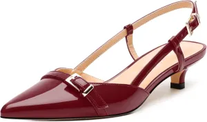 Women's Pumps, Closed Pointed Toe Slingback Heels, Ankle Strap Buckle Fashion Kitten Heel Shoes for Women Dress Party Wedding