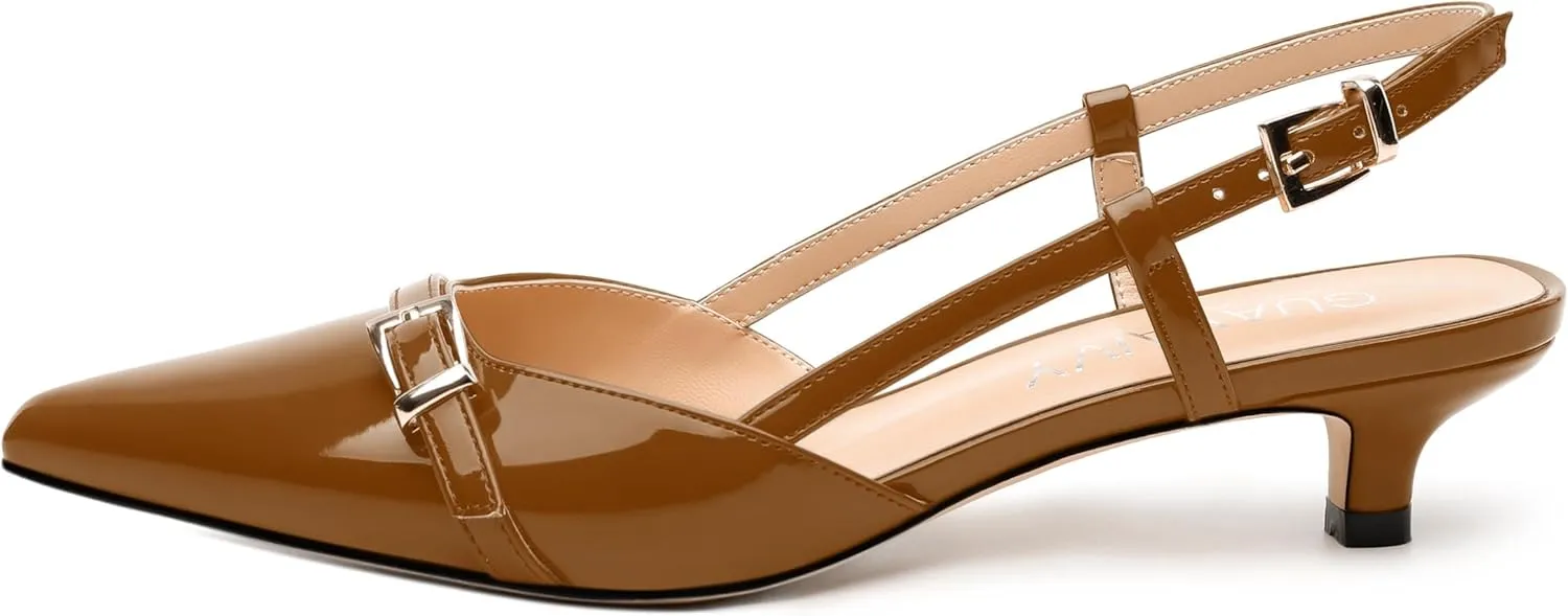 Women's Pumps, Closed Pointed Toe Slingback Heels, Ankle Strap Buckle Fashion Kitten Heel Shoes for Women Dress Party Wedding