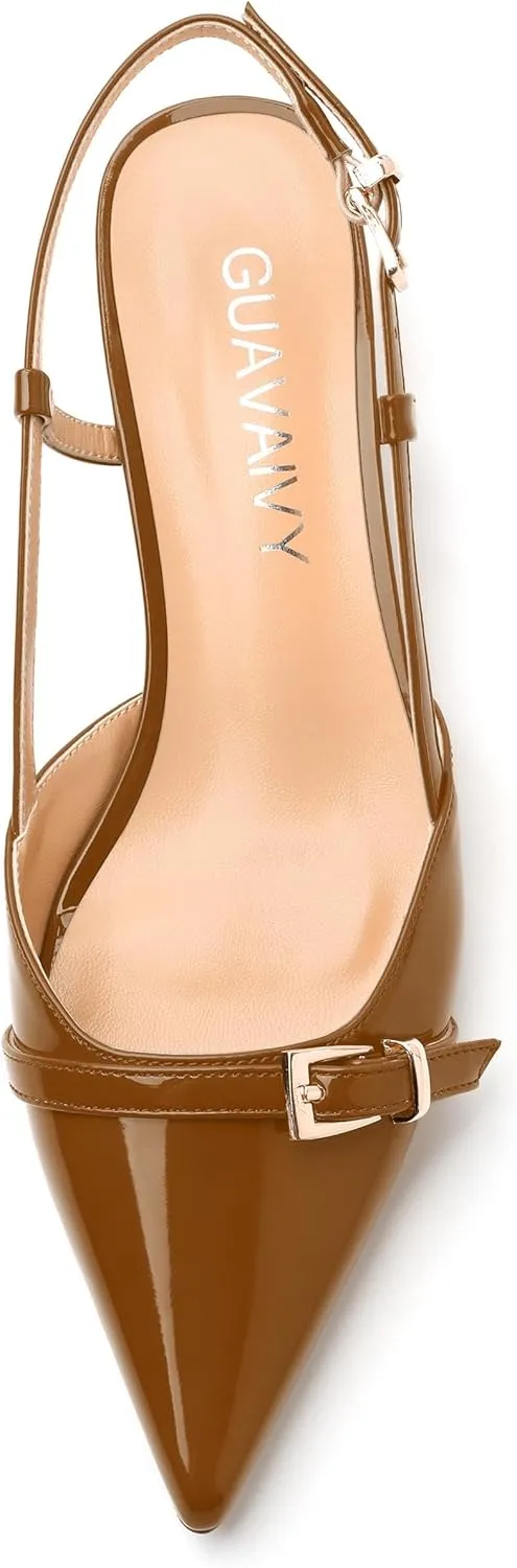 Women's Pumps, Closed Pointed Toe Slingback Heels, Ankle Strap Buckle Fashion Kitten Heel Shoes for Women Dress Party Wedding