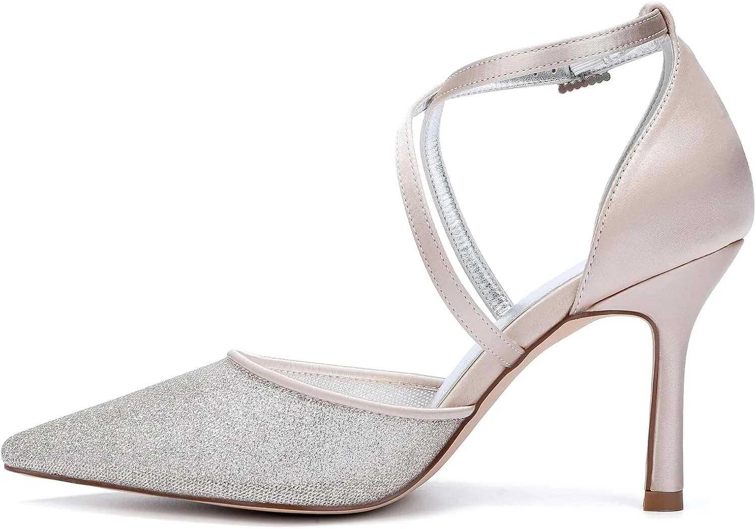 Womens Pumps for Bride Shoes Stiletto High Heels Closed Toe Pointed Toe Wedding Shoes Satin Sandals Ankle Strap Evening Dress