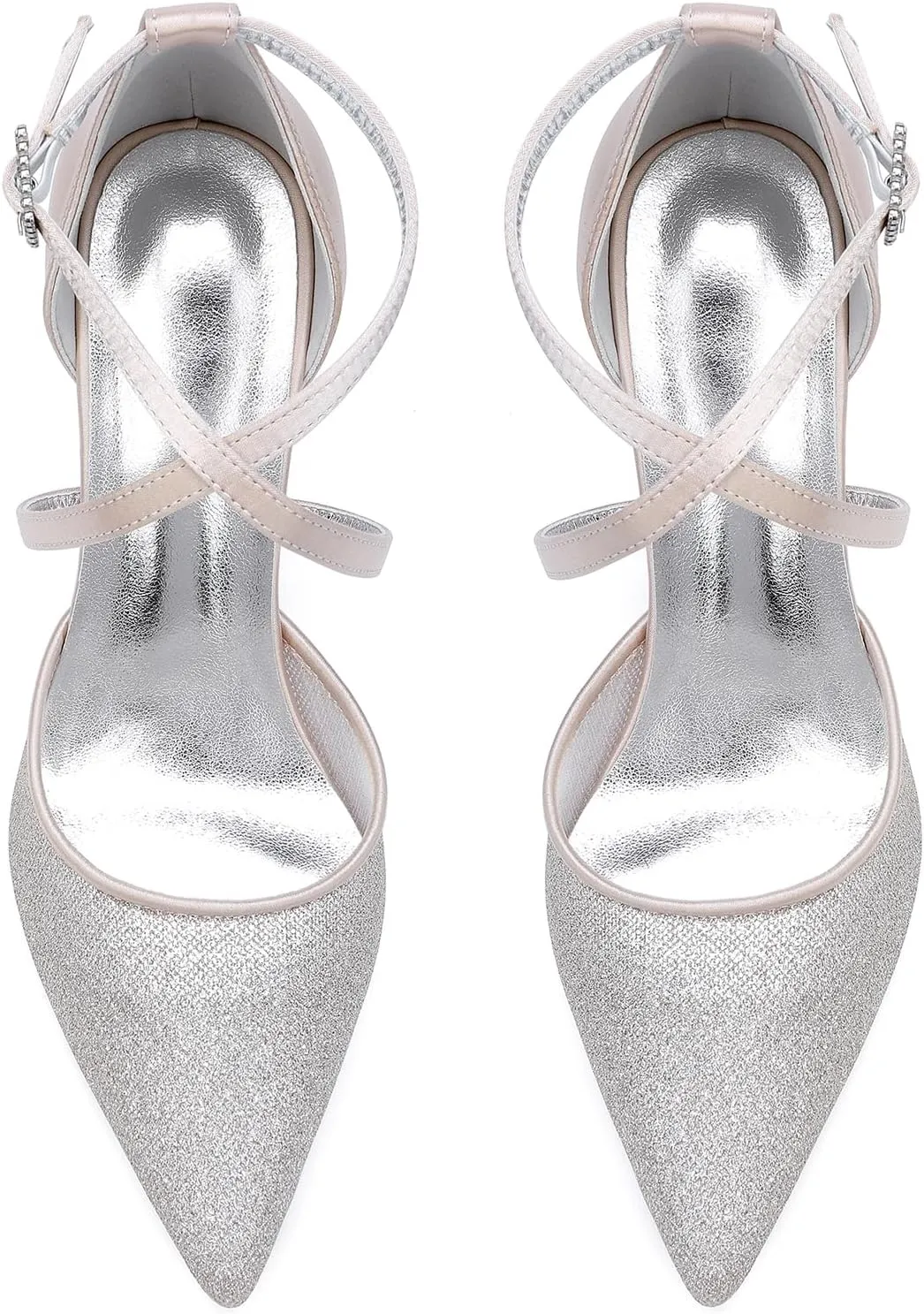 Womens Pumps for Bride Shoes Stiletto High Heels Closed Toe Pointed Toe Wedding Shoes Satin Sandals Ankle Strap Evening Dress