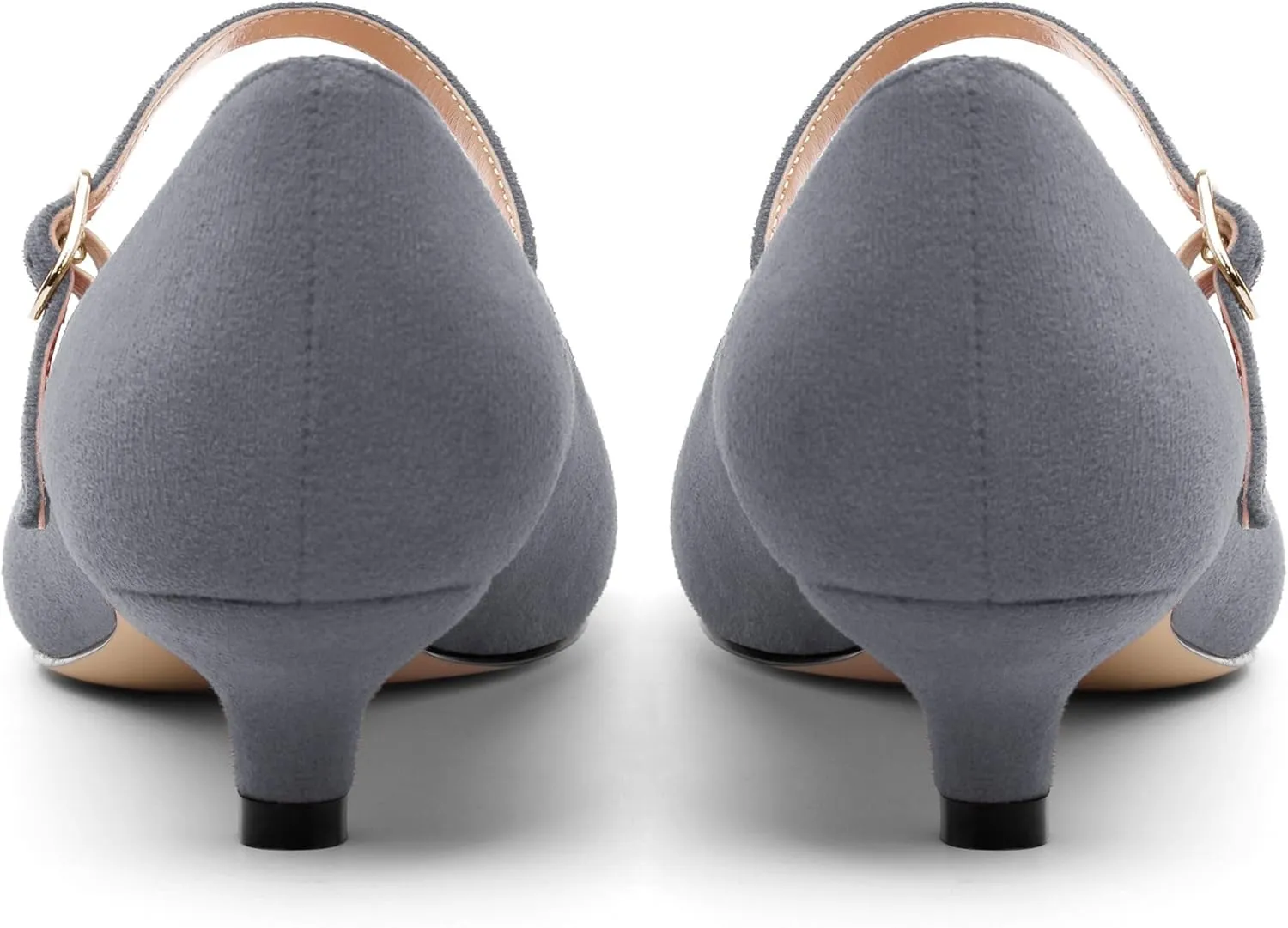 Women's Pumps Low Kitten Heel Mary Janes Closed Suede Pointed Toe Dress Shoes for Women Party Wedding Office 1.4 Inch