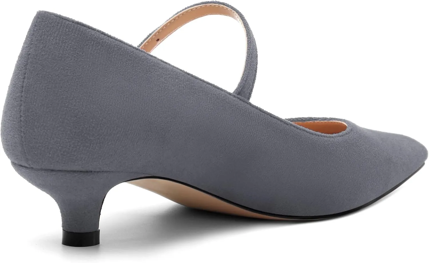 Women's Pumps Low Kitten Heel Mary Janes Closed Suede Pointed Toe Dress Shoes for Women Party Wedding Office 1.4 Inch