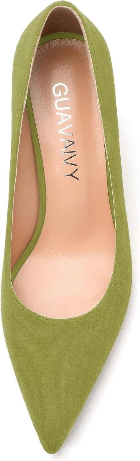 Women's Pumps, Pointed Closed Toe Fashion Chunky Heels, Slip On Mid Heel Shoes for Women