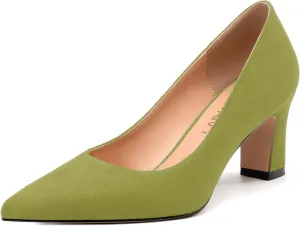 Women's Pumps, Pointed Closed Toe Fashion Chunky Heels, Slip On Mid Heel Shoes for Women