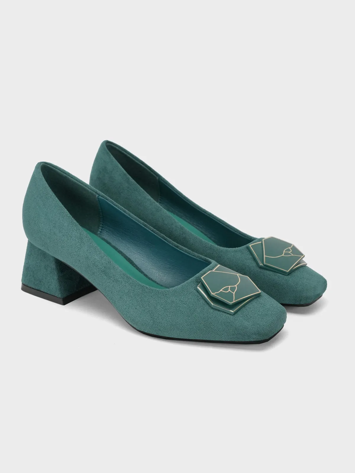 Womens "NETAN" Block Heel Decorated Courts