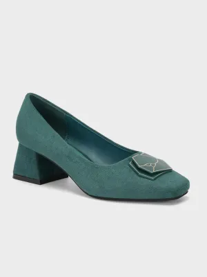 Womens "NETAN" Block Heel Decorated Courts