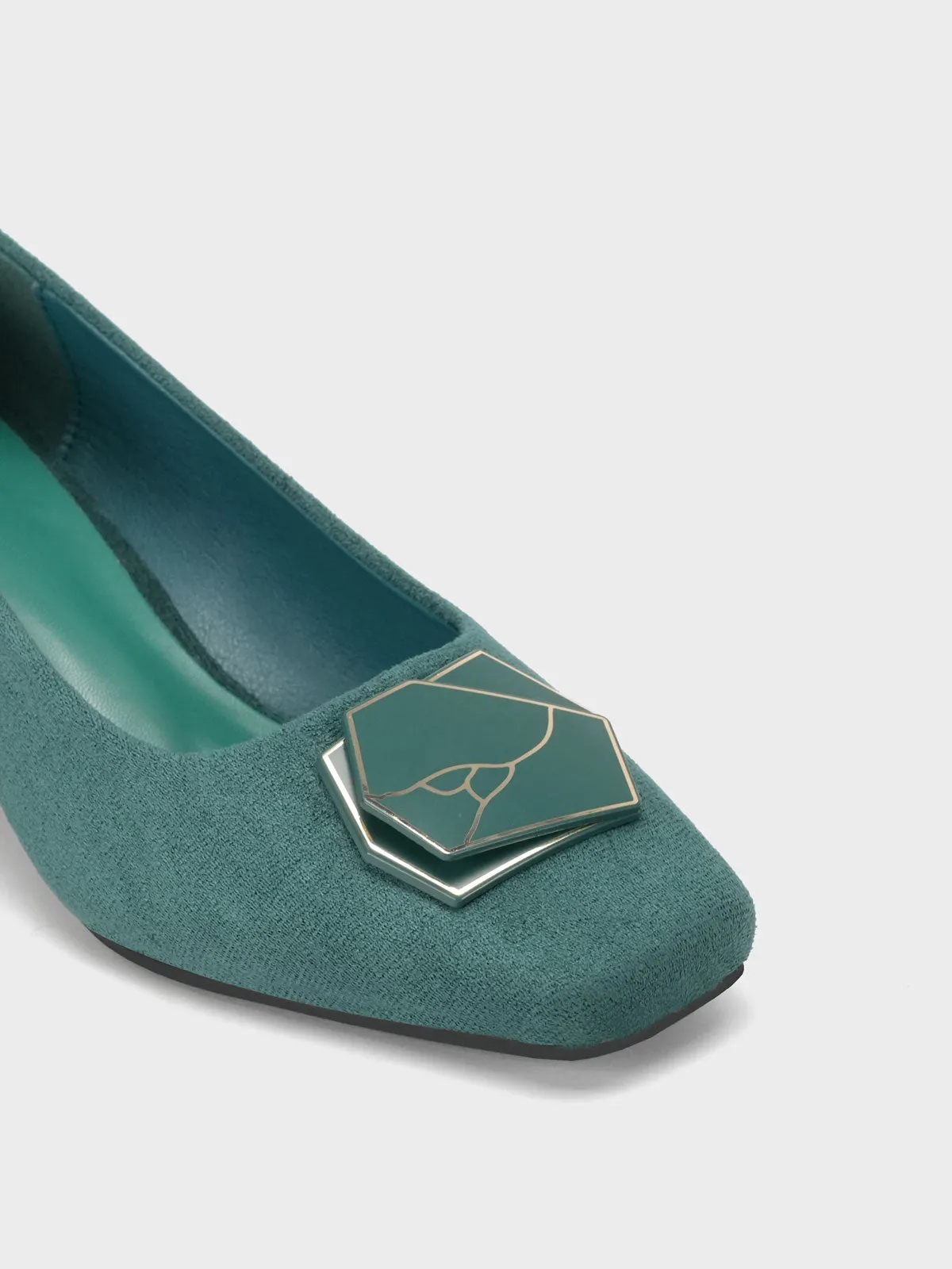 Womens "NETAN" Block Heel Decorated Courts