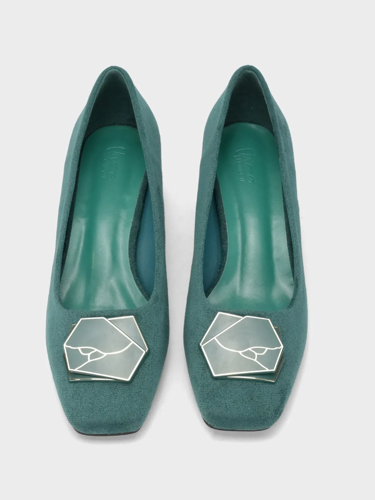 Womens "NETAN" Block Heel Decorated Courts