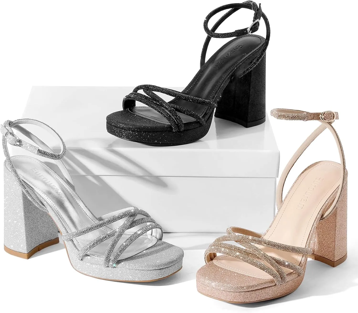 Women's Rhinestone High Heel Sandals Ankle Strap Crystal Heels for Women Open Toe Heels Wedding Party Dress Pumps Sandals