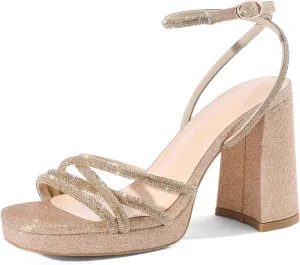 Women's Rhinestone High Heel Sandals Ankle Strap Crystal Heels for Women Open Toe Heels Wedding Party Dress Pumps Sandals