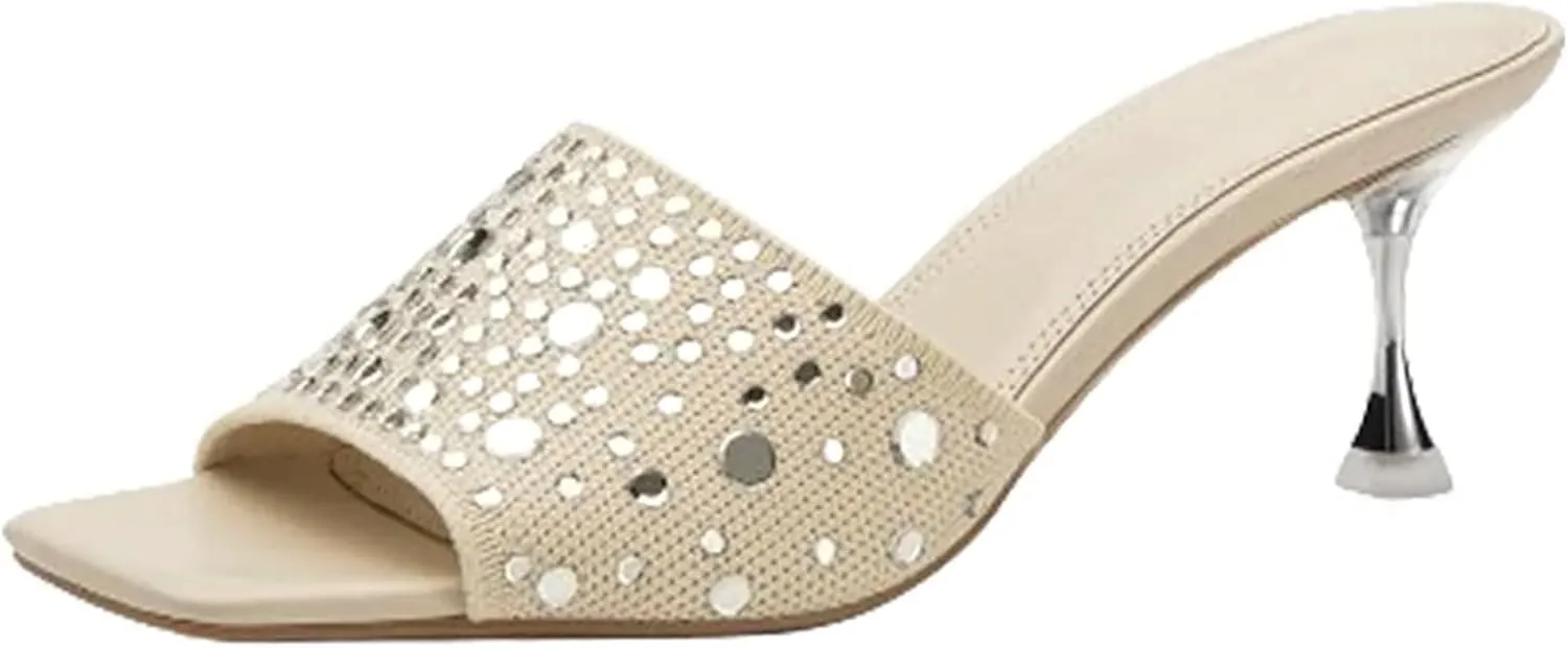 Women's Rhinestone Stiletto Sandals - Elegant Medium Heels with Open Toe for Parties & Daily Outfits