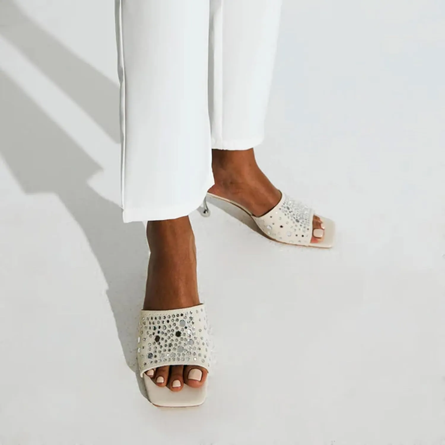 Women's Rhinestone Stiletto Sandals - Elegant Medium Heels with Open Toe for Parties & Daily Outfits