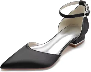 Women's Satin Bridal Flats Ankle Strap Wedding Shoes Pointed Toe Elegant Flats for Bride & Bridesmaid