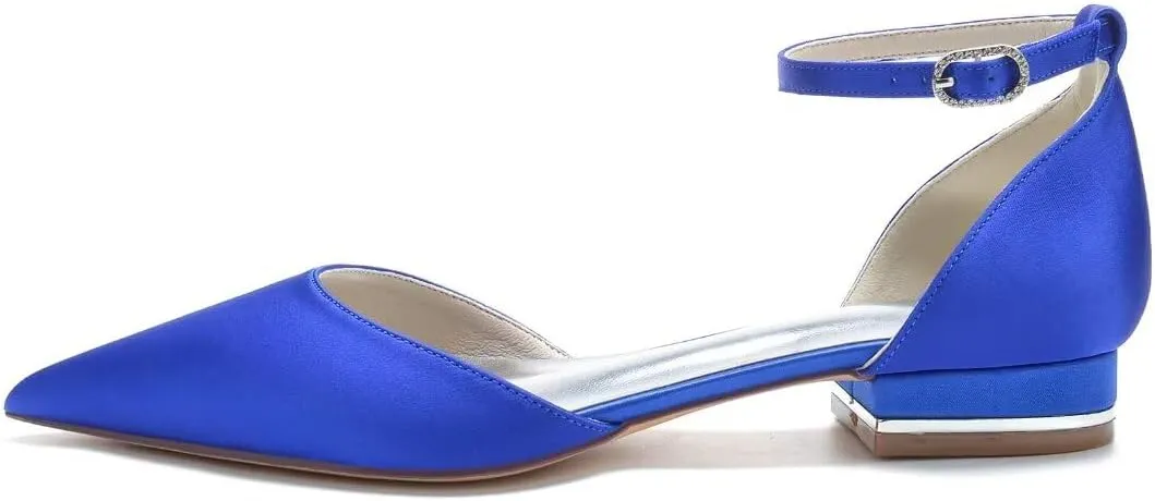 Women's Satin Bridal Flats Ankle Strap Wedding Shoes Pointed Toe Elegant Flats for Bride & Bridesmaid