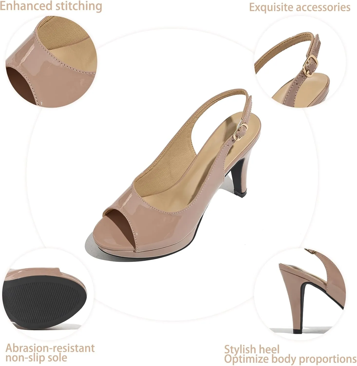 Women’s Sexy High Heels Peep Toe Ankle Strap Platform Block Slingback Dress Pumps Shoes for Women