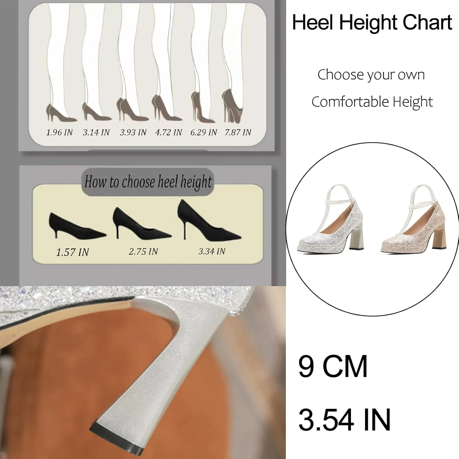 Women's Shiny Sequin Platform Chunky Heel Pumps Fashion Pearl Ankle Strap Square Closed Toe High Heel Dress Shoes for Wedding Evening Dating